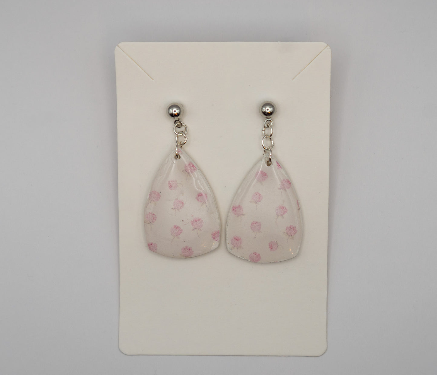 Dainty Rose Drop Earrings – Soft Pink Florals with Platinum Plated Studs