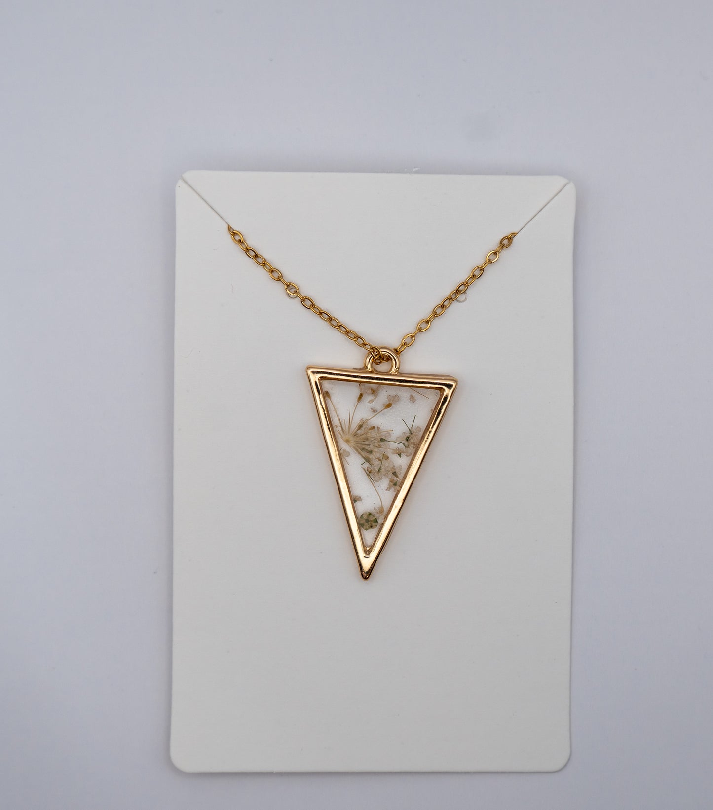 Pressed Floral Triangle Necklace – 24K Gold Plated