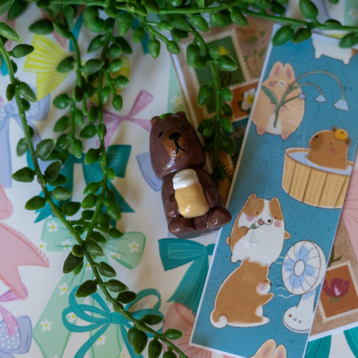 Cappy Cocoa Capybara Desk Buddy β Handmade Polymer Clay Figurine | Kawaii Animal Decor | Glossy Miniature | Cozy Shelf Sitter Gift