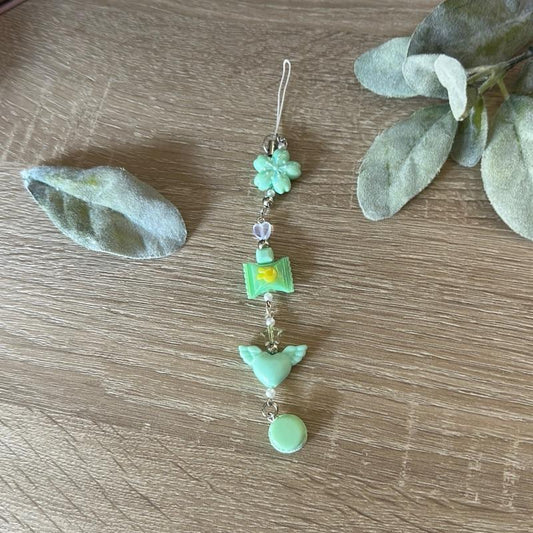Sweet Mint Macaron Keychain Handmade Beaded Charm with Pastel Beads & Durable Metal Clasp for Kawaii Aesthetic Fans