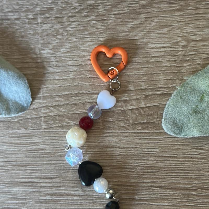 Spooky Spider Charm Keychain Handmade Beaded Keychain with Shiny Enamel Spider Charm and Orange Heart Clasp Perfect for Halloween Aesthetic Fans