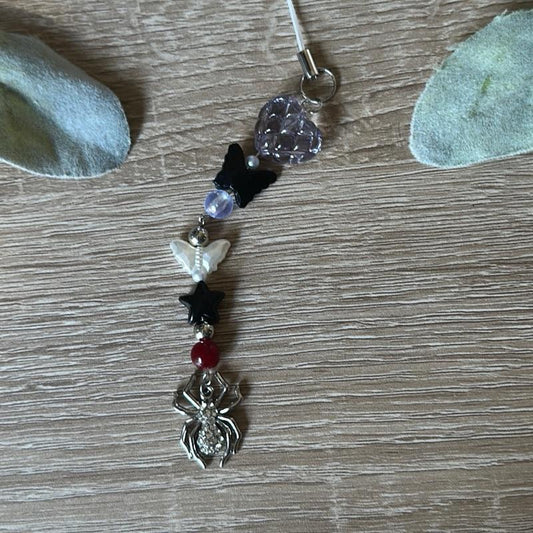 Halloween Spider Phone Charm - Handmade Beaded Enamel Spider Charm with Orange Heart Clasp & Durable Loop Strap for Halloween Lovers