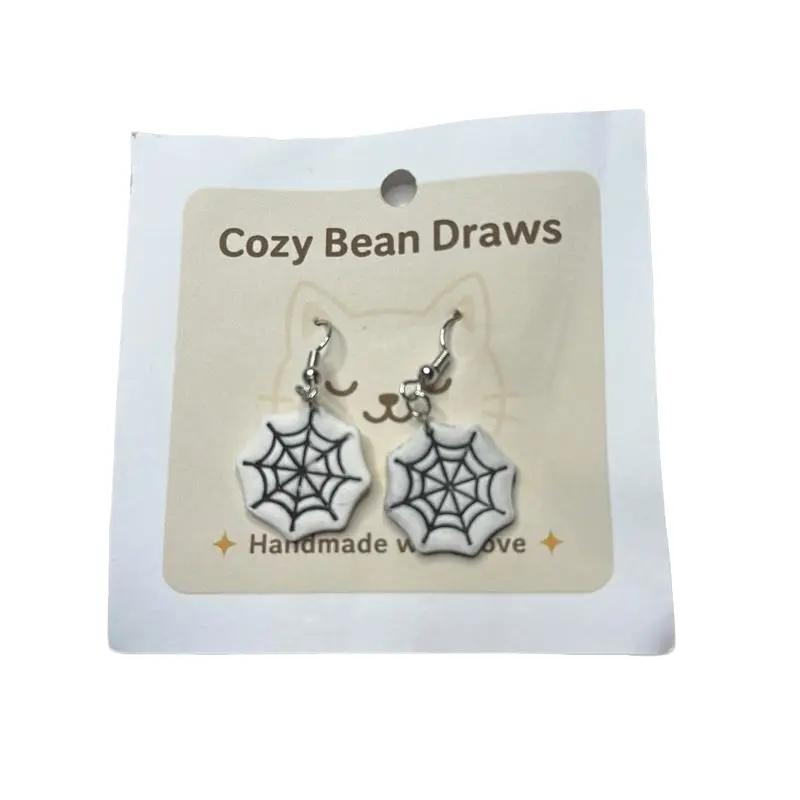 Cozy Bean Draws Handmade Spiderweb Earrings 100% Polymer Clay Creepy Cute Hypoallergenic Hooks Perfect for Spooky Season Gothic Kawaii Aesthetics Halloween Lovers