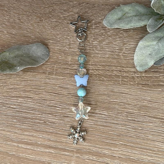Snowflake Beaded Keychain with Star and Snowflake Charms for Festive Accessory