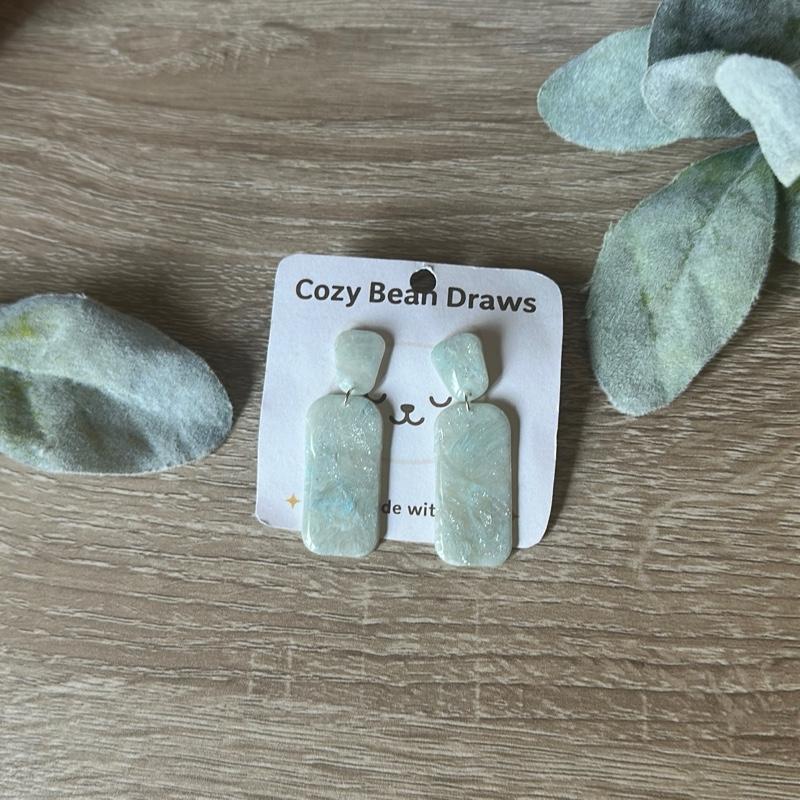 Cozy Bean Draws Handmade Polymer Clay Faux Stone Dangle Earrings with Glossy Finish Hypoallergenic Hooks Lightweight Boho Jewelry for Crystal Lovers