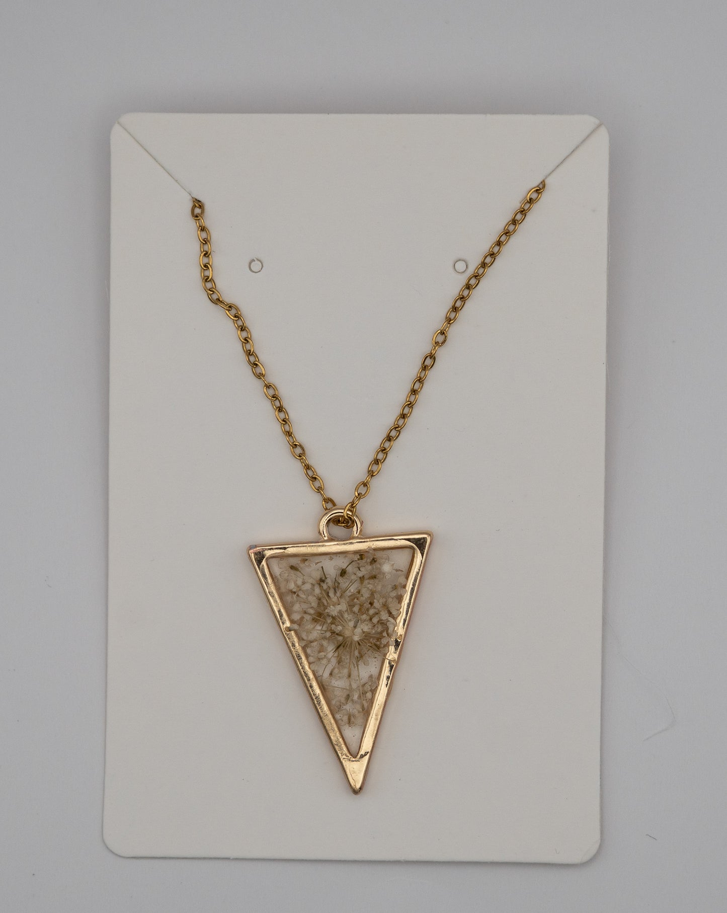 Pressed Floral Triangle Necklace – 24K Gold Plated