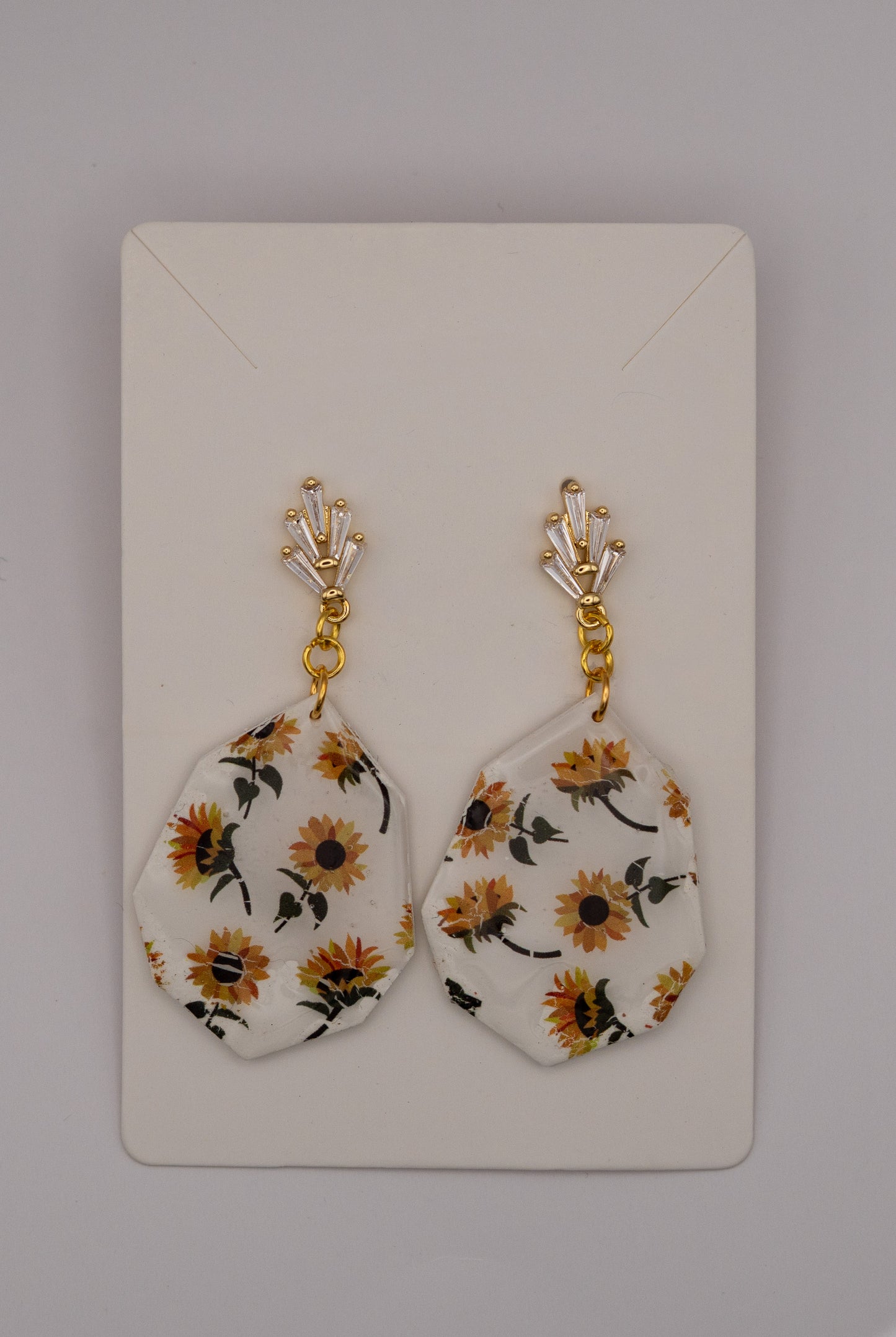 Sunflower Dangle Earrings with Crystal Leaf Findings