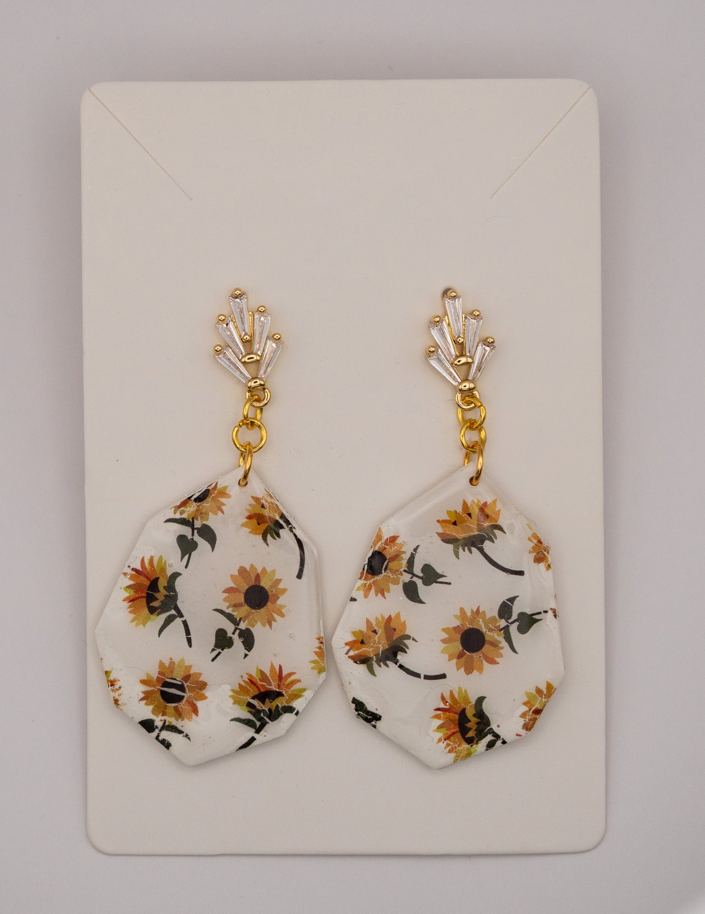 Sunflower Dangle Earrings with Crystal Leaf Findings
