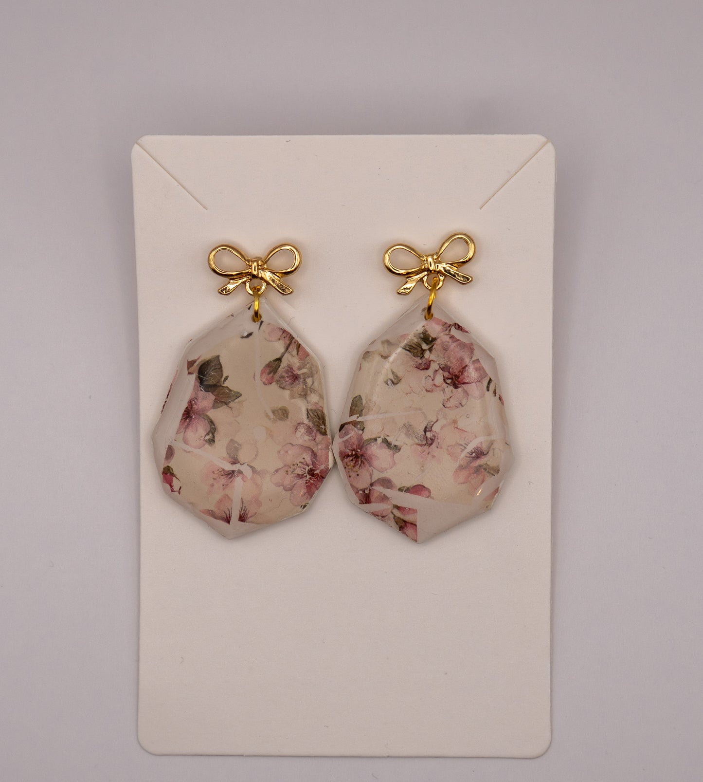 Sakura Blossom Dangle Earrings with 24K Gold Bow Studs