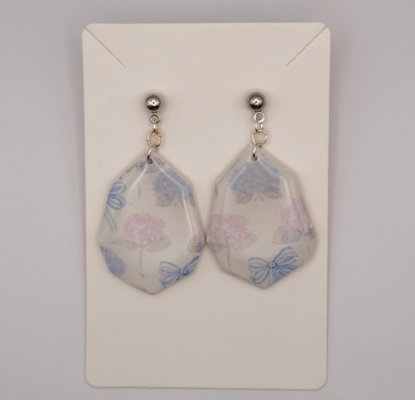 Blue & Pink Hydrangea Bow Dangle Earrings
