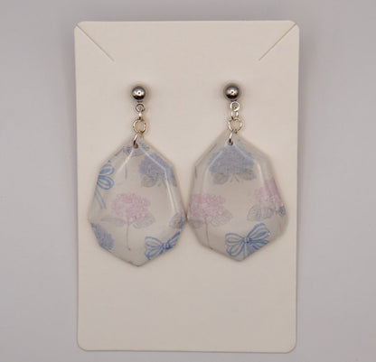Blue & Pink Hydrangea Bow Dangle Earrings