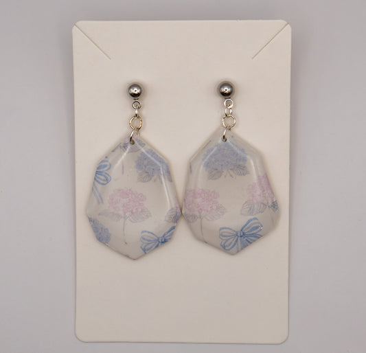 Blue & Pink Hydrangea Bow Dangle Earrings