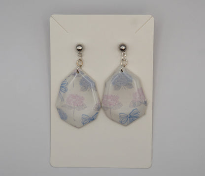 Blue & Pink Hydrangea Bow Dangle Earrings