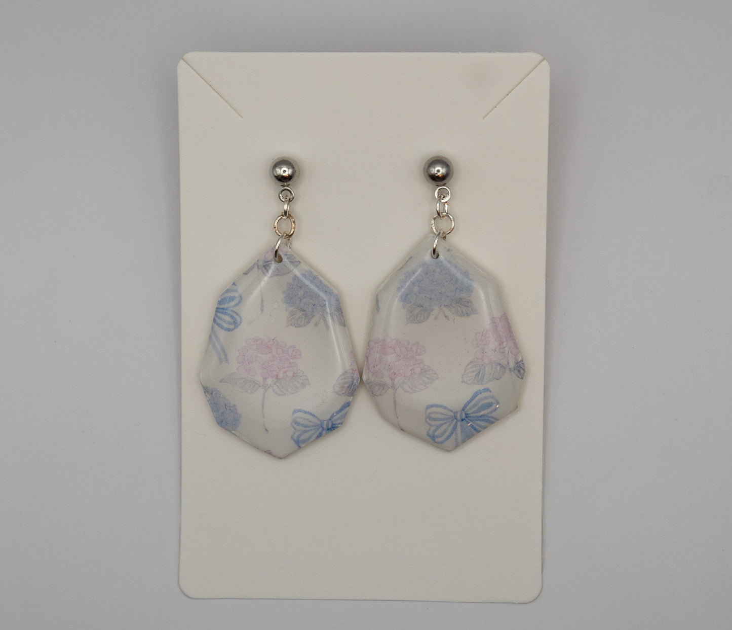 Blue & Pink Hydrangea Bow Dangle Earrings