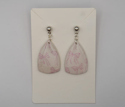 Pink & Green Bow Printed Dangle Earrings