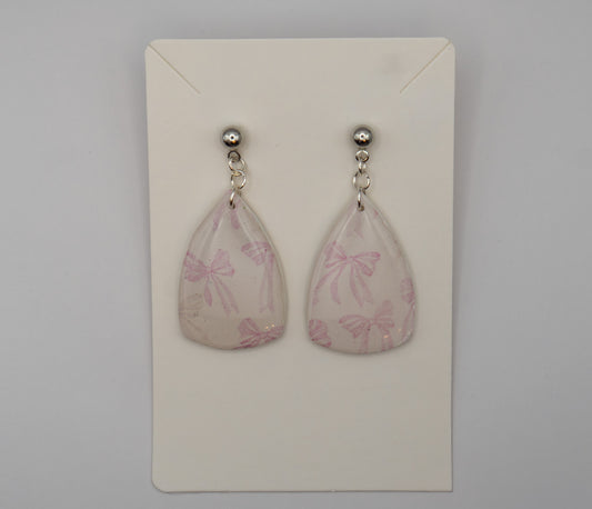 Pink & Green Bow Printed Dangle Earrings