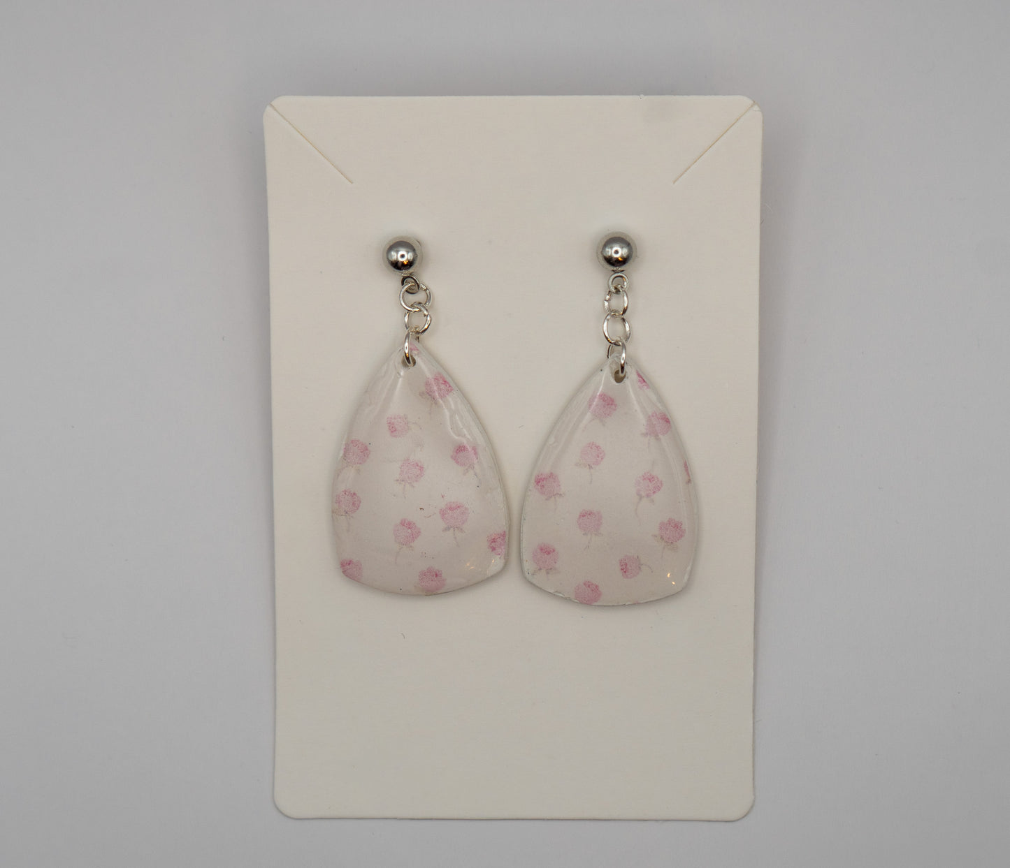 Dainty Rose Drop Earrings – Soft Pink Florals with Platinum Plated Studs