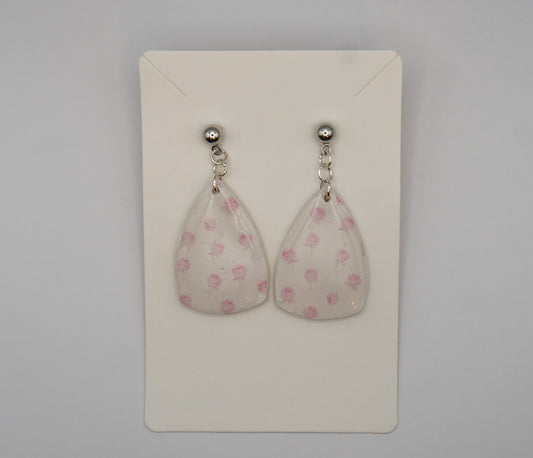 Dainty Rose Drop Earrings – Soft Pink Florals with Platinum Plated Studs