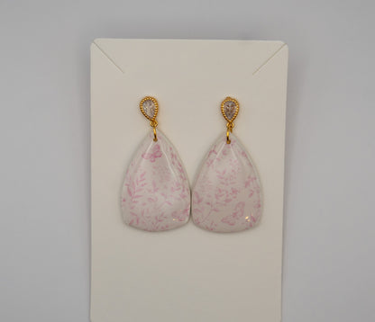 Pink Butterfly Garden Drop Earrings – 24K Gold Crystal Studs