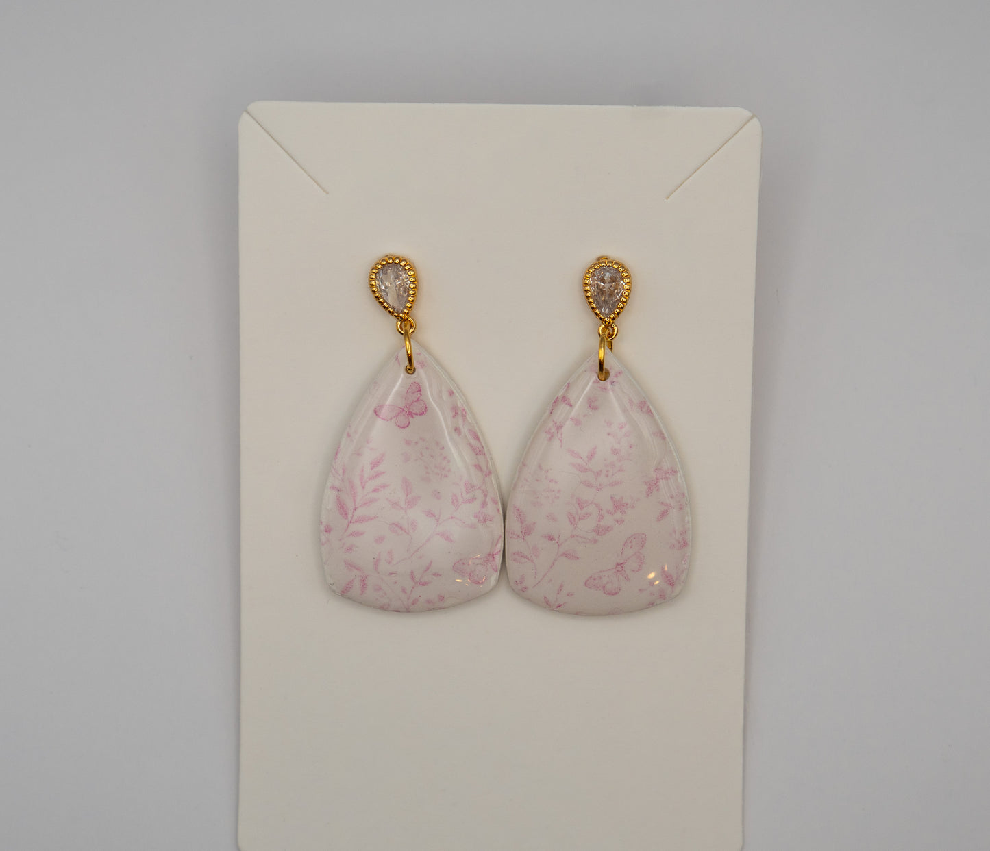 Pink Butterfly Garden Drop Earrings – 24K Gold Crystal Studs