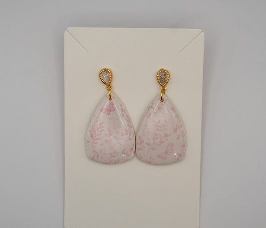 Pink Butterfly Garden Drop Earrings – 24K Gold Crystal Studs