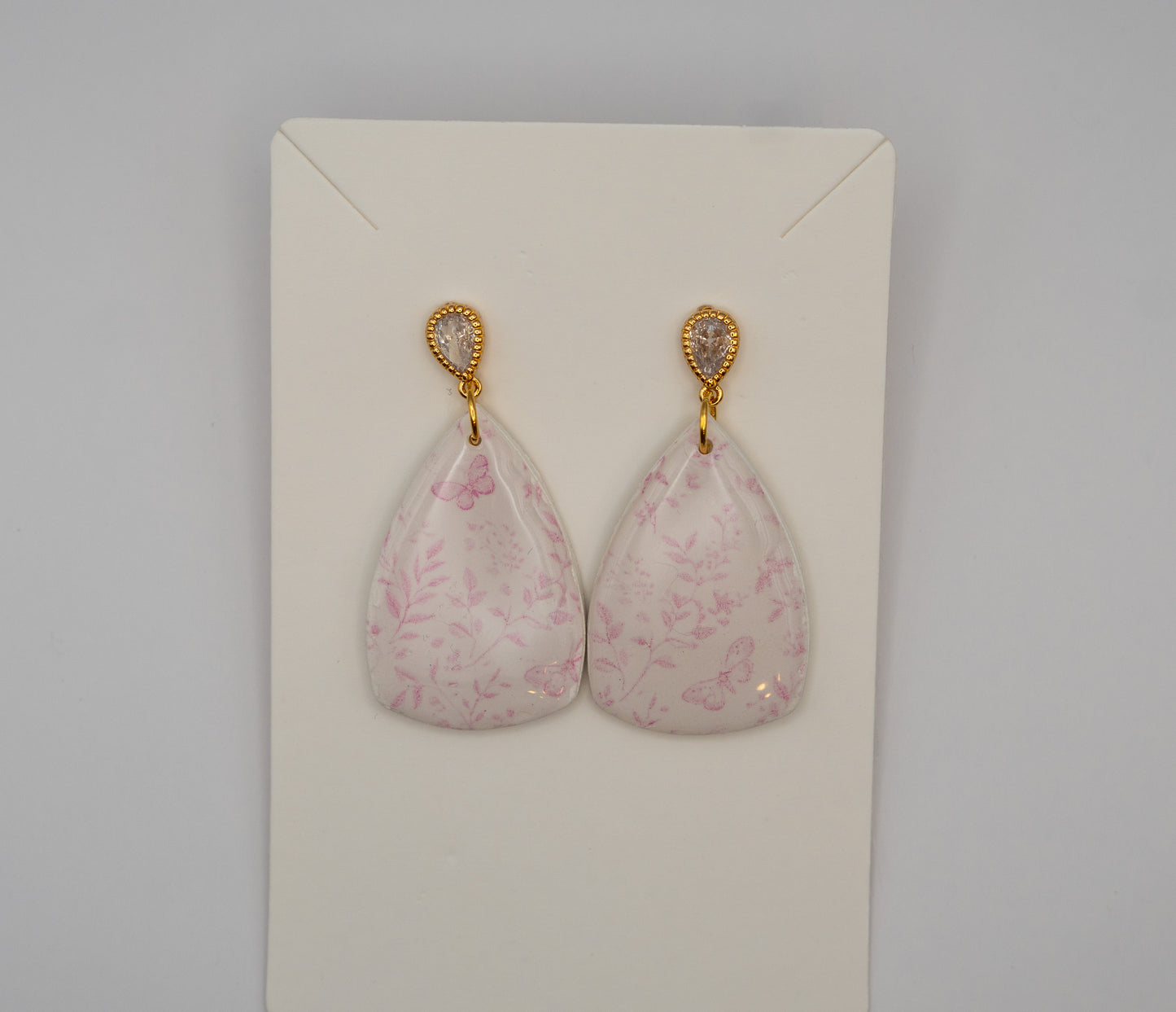 Pink Butterfly Garden Drop Earrings – 24K Gold Crystal Studs