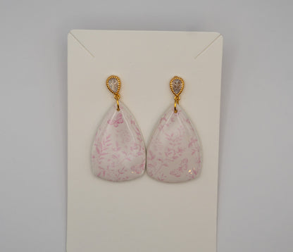 Pink Butterfly Garden Drop Earrings – 24K Gold Crystal Studs