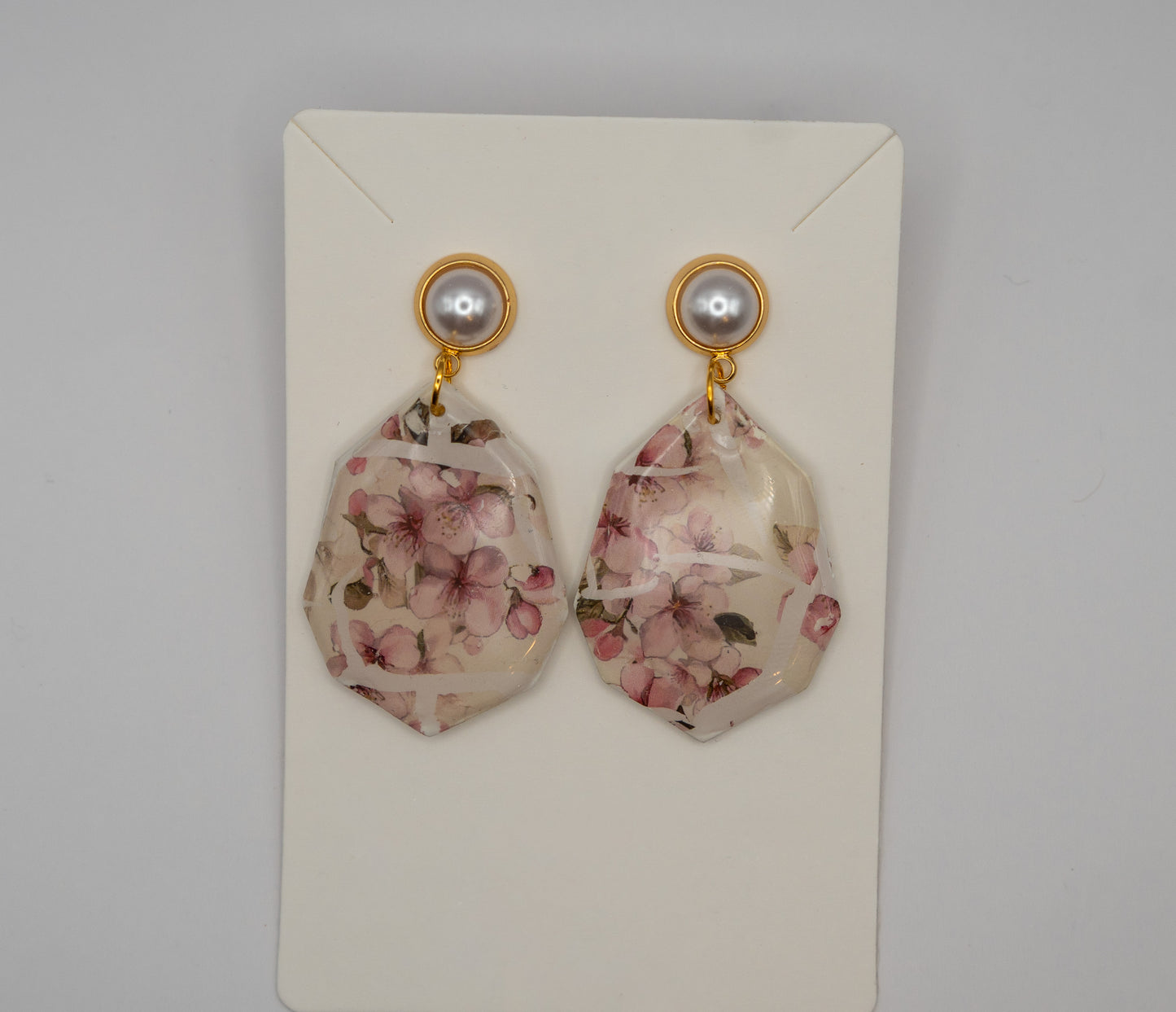 Sakura Pearl Drop Earrings – 24K Gold Plated Floral Polymer Clay