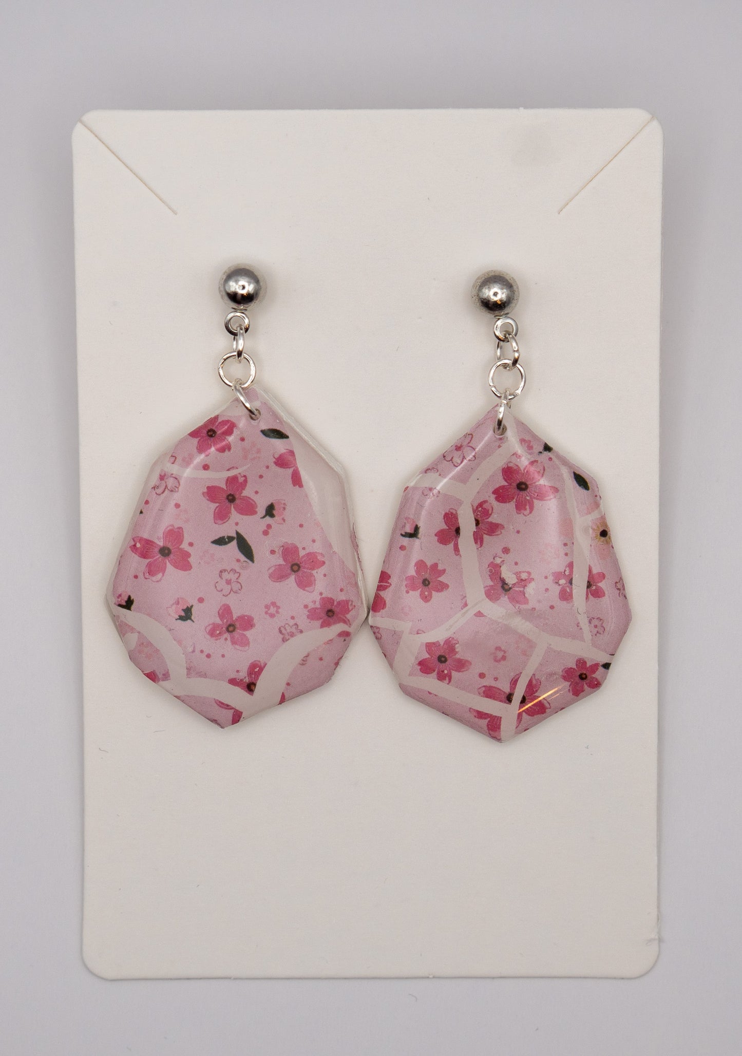 Playful Sakura Drop Earrings – Platinum Plated Studs