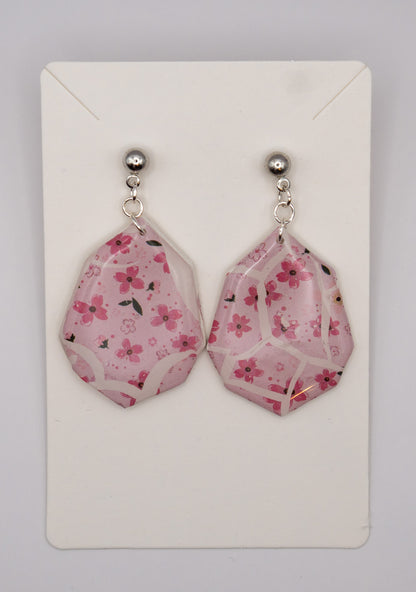 Playful Sakura Drop Earrings – Platinum Plated Studs