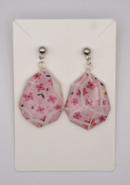 Playful Sakura Drop Earrings – Platinum Plated Studs