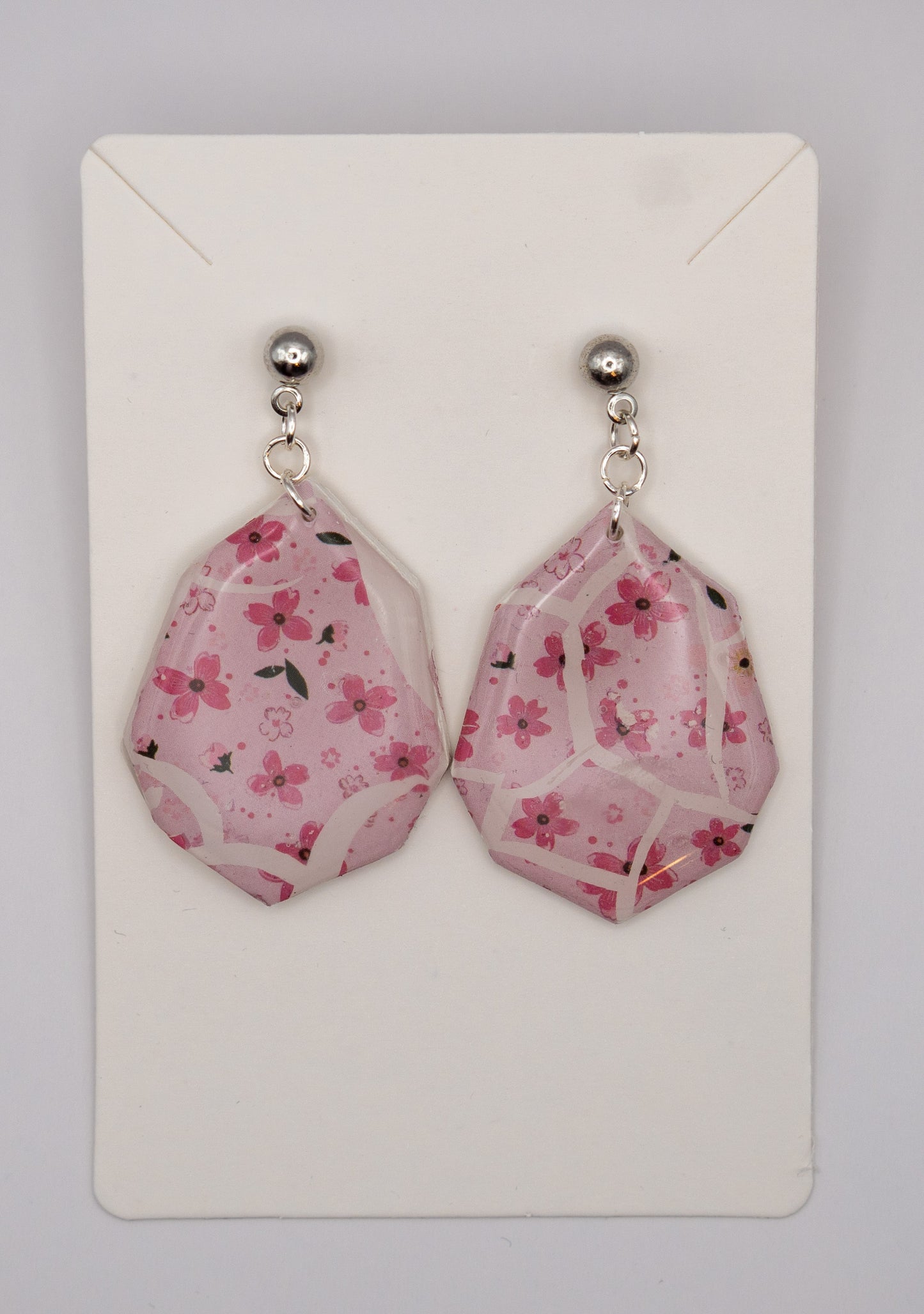 Playful Sakura Drop Earrings – Platinum Plated Studs