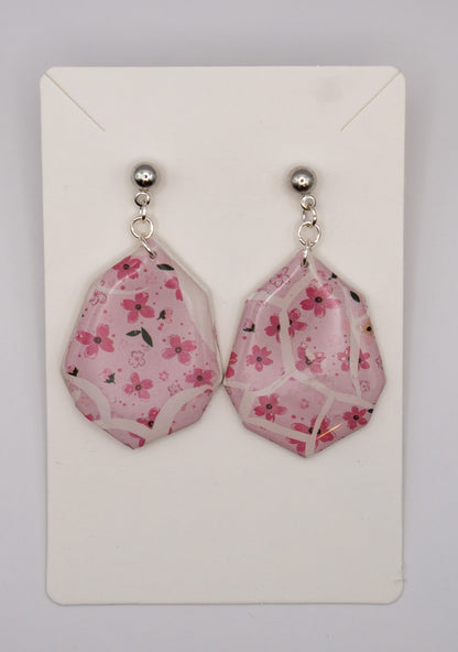 Playful Sakura Drop Earrings – Platinum Plated Studs