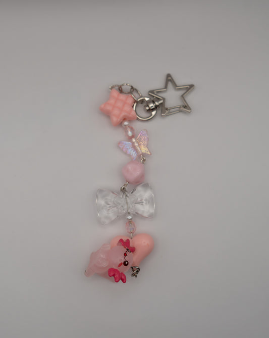 Pink Axolotl Charm Keychain – Cute Beaded Coquette Accessory