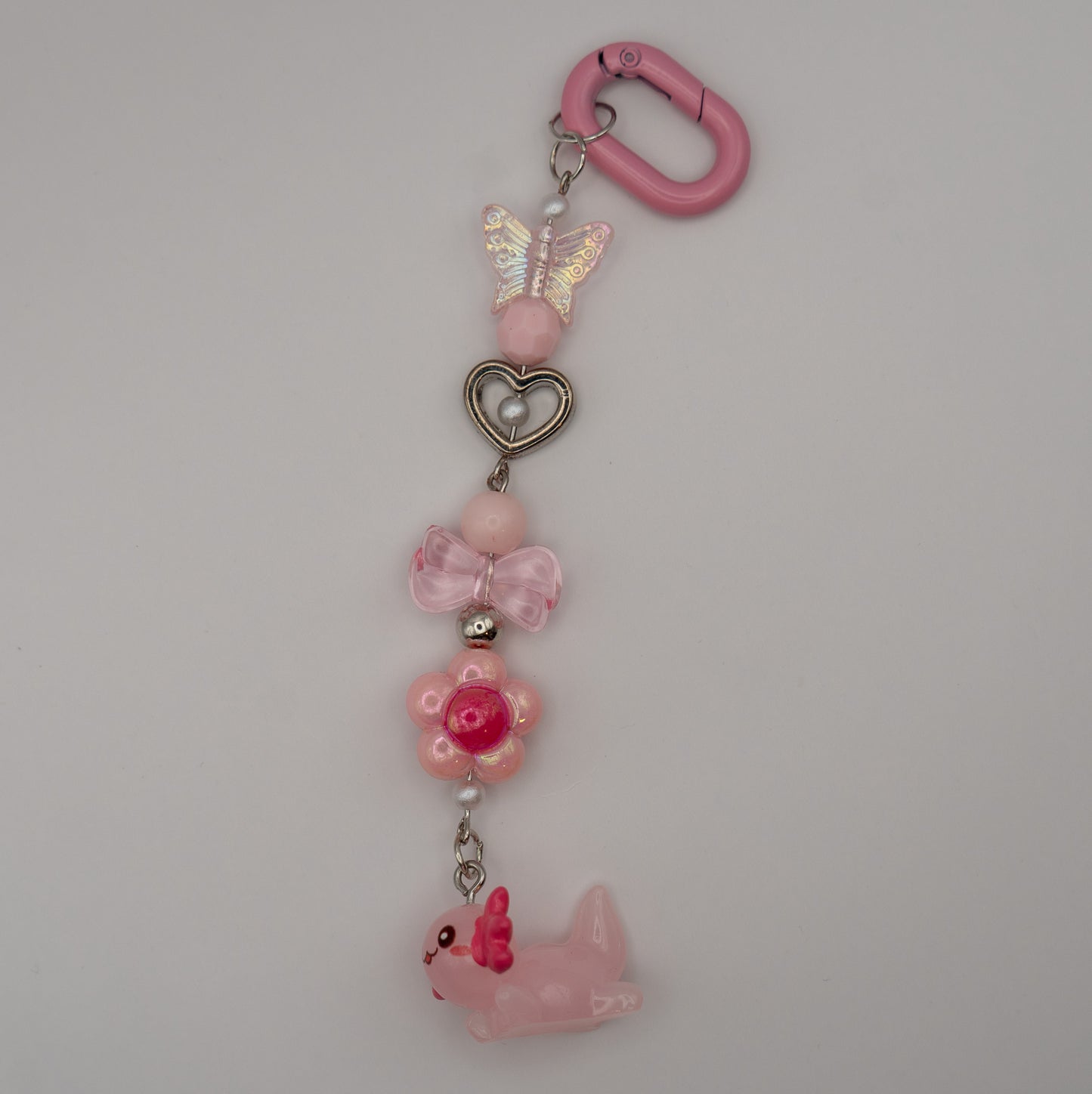 Pink Axolotl Charm Keychain – Cute Beaded Coquette Accessory