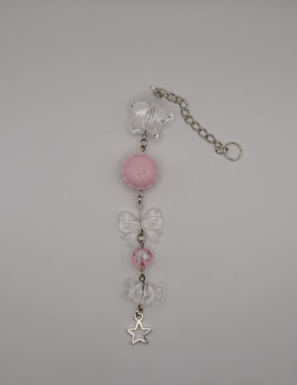 Coquette Candy Computer Keychain – Pink Hearts, Bows & Star Charm