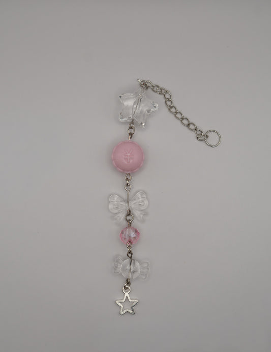 Coquette Candy Computer Keychain – Pink Hearts, Bows & Star Charm
