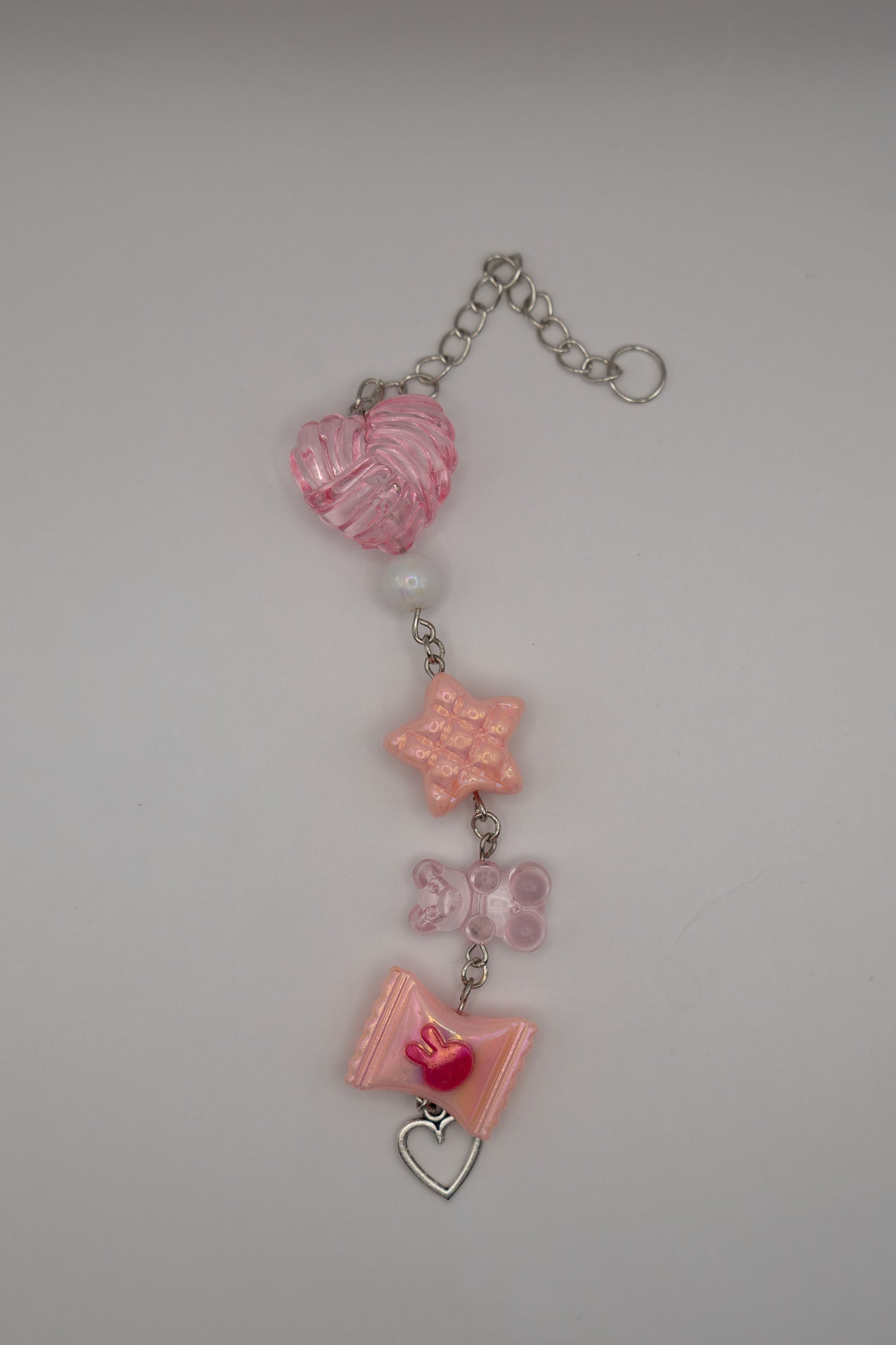 Coquette Candy Computer Keychain – Pink Hearts, Bows & Star Charm