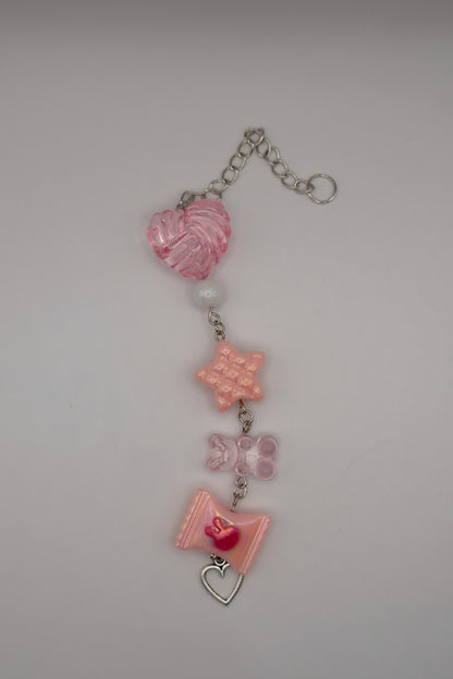 Coquette Candy Computer Keychain – Pink Hearts, Bows & Star Charm