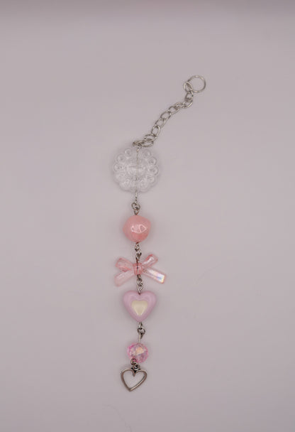 Coquette Candy Computer Keychain – Pink Hearts, Bows & Star Charm