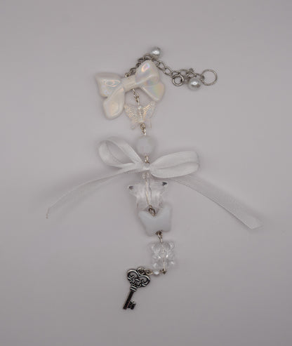 Gothic Coquette White Mic & Computer Keychain with Bow and Key Charm