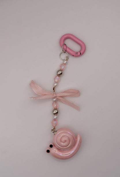 Pink Snail Charm Keychain