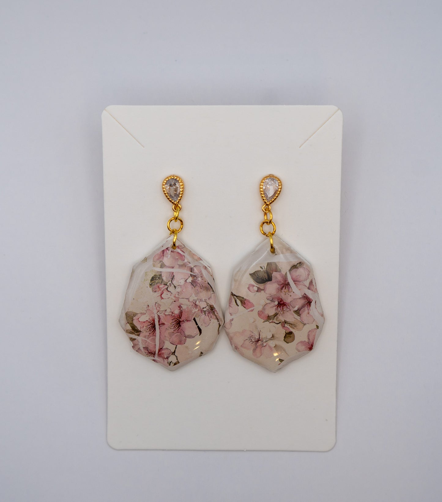 Sakura Blossom Dangle Earrings – 24K Gold Plated Crystal Florals