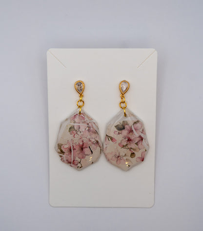 Sakura Blossom Dangle Earrings – 24K Gold Plated Crystal Florals