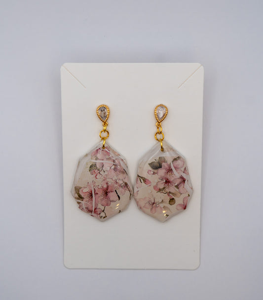 Sakura Blossom Dangle Earrings – 24K Gold Plated Crystal Florals