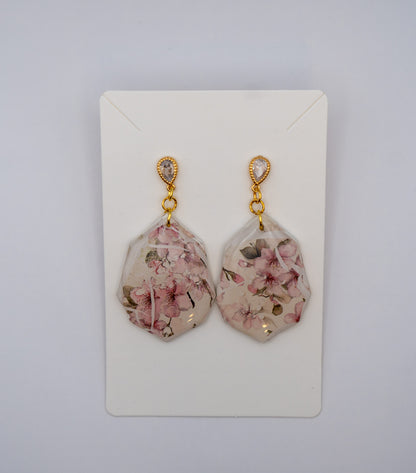 Sakura Blossom Dangle Earrings – 24K Gold Plated Crystal Florals