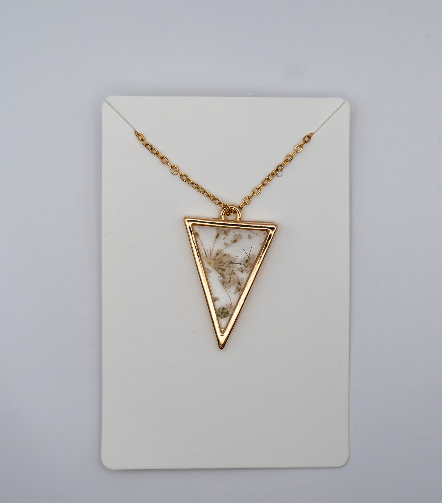Pressed Floral Triangle Necklace – 24K Gold Plated