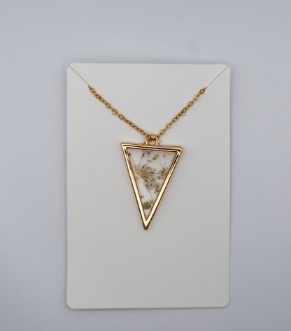 Pressed Floral Triangle Necklace – 24K Gold Plated