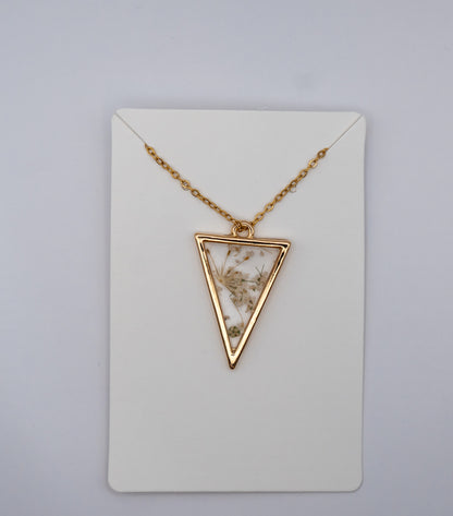 Pressed Floral Triangle Necklace – 24K Gold Plated
