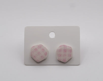Pink Gingham Stud Earrings